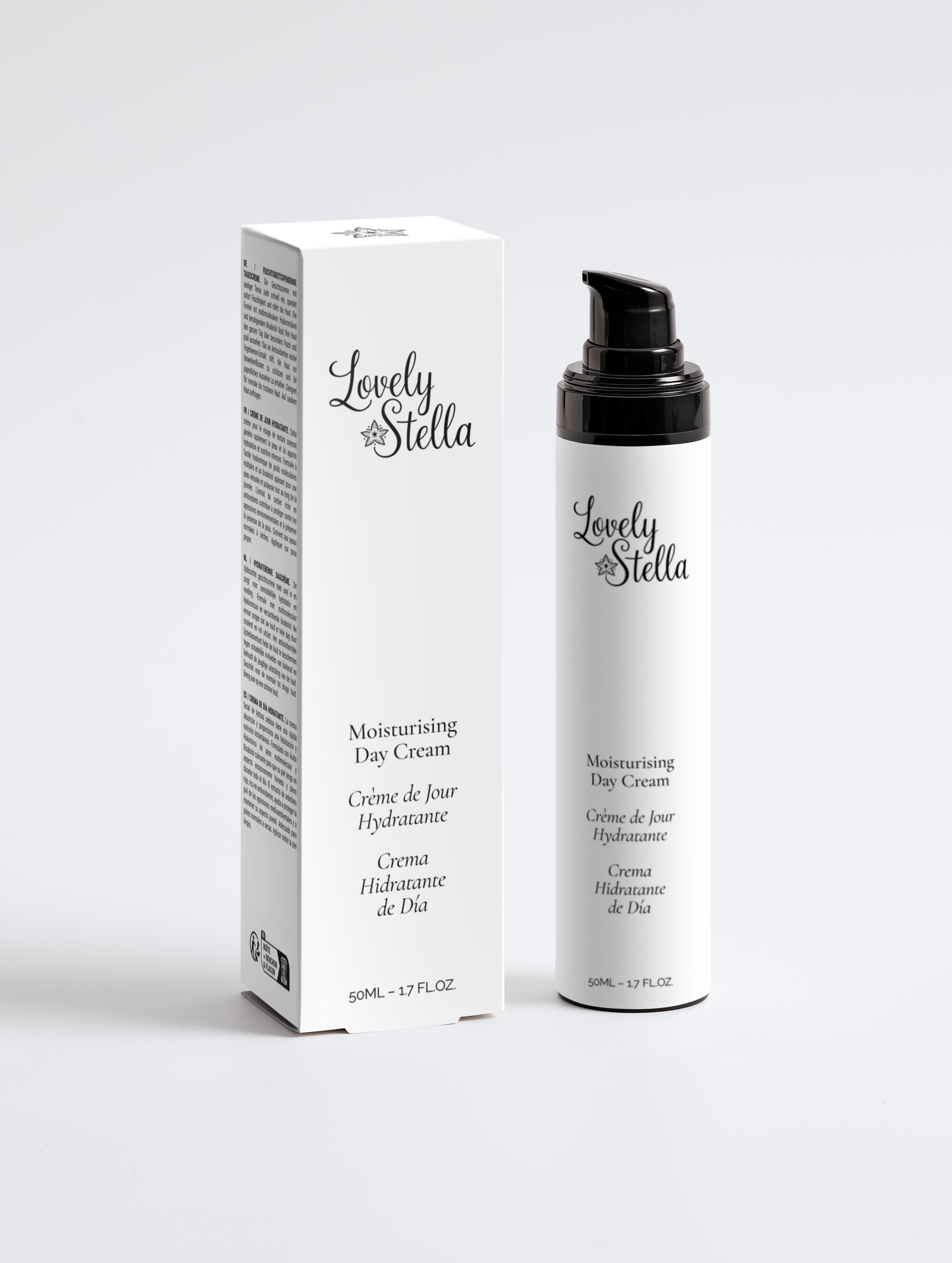 Lovely Stella Crème de Jour Hydratante - Moisturising Day Cream 50ml avec son étui, packaging blanc, certifiée ECOCERT COSMOS Natural