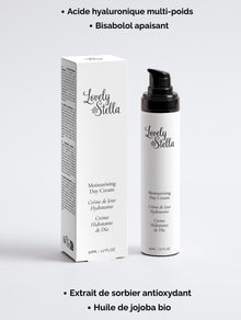 Lovely Stella Crème de Jour Hydratante 50ml - acide hyaluronique multi-poids, bisabolol apaisant, extrait de sorbier antioxydant, huile de jojoba bio