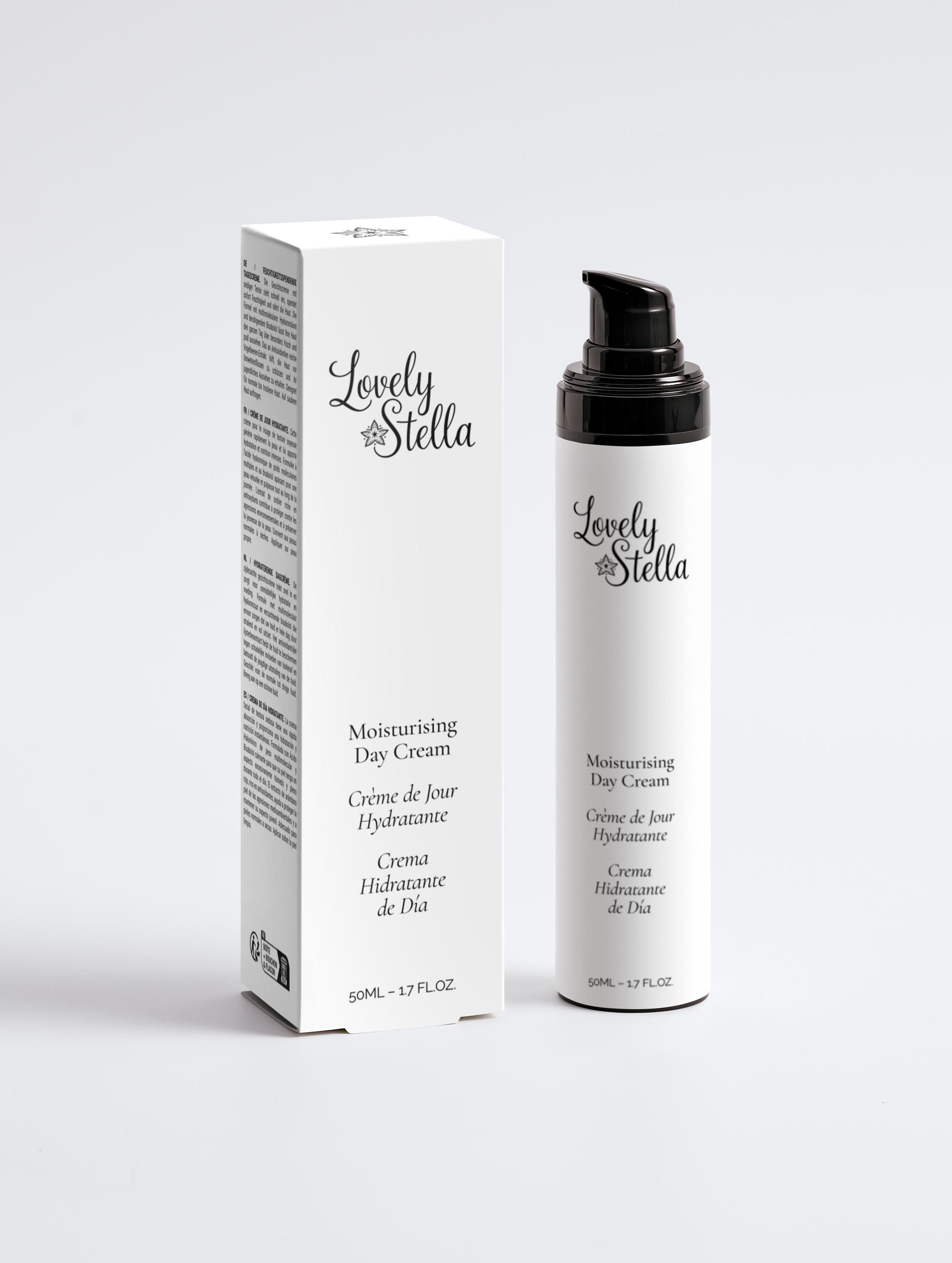 Lovely Stella Crème de Jour Hydratante - Moisturising Day Cream 50ml avec son étui, packaging blanc, certifiée ECOCERT COSMOS Natural