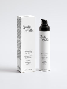 Lovely Stella Crème de Jour Hydratante - Moisturising Day Cream 50ml avec son étui, packaging blanc, certifiée ECOCERT COSMOS Natural