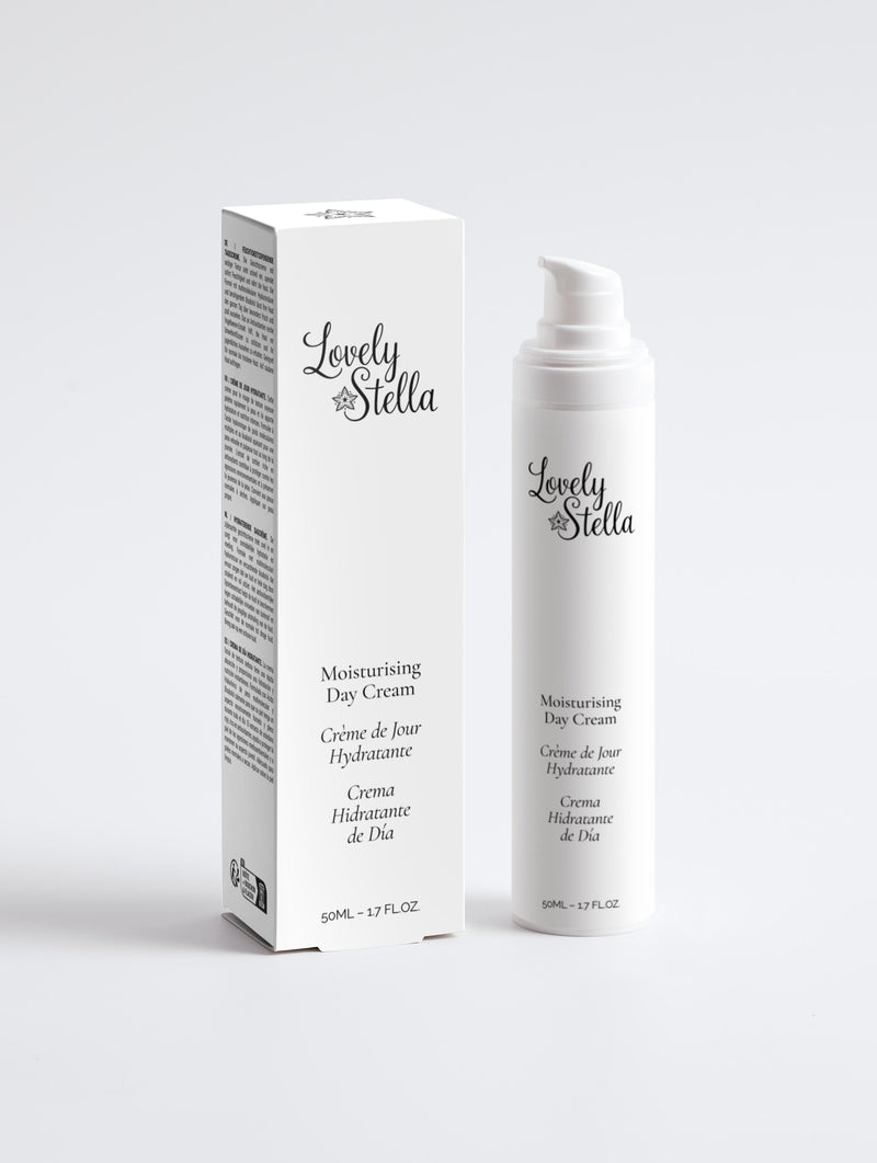 Lovely Stella Crème de Jour Hydratante - Moisturising Day Cream 50ml avec son étui, packaging blanc, certifiée ECOCERT COSMOS Natural