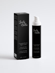 Lovely Stella Crème de Nuit Ceramide Barrier Night Cream 50ml avec son étui, packaging noir, certifiée ECOCERT COSMOS Natural